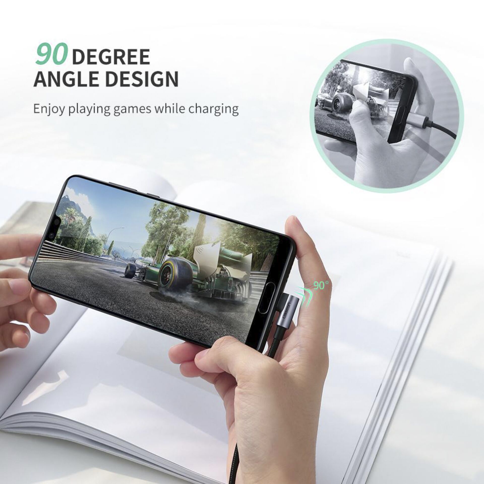 UGREEN Angled USB-C To USB-A Data Cable Black 2M 730578_01