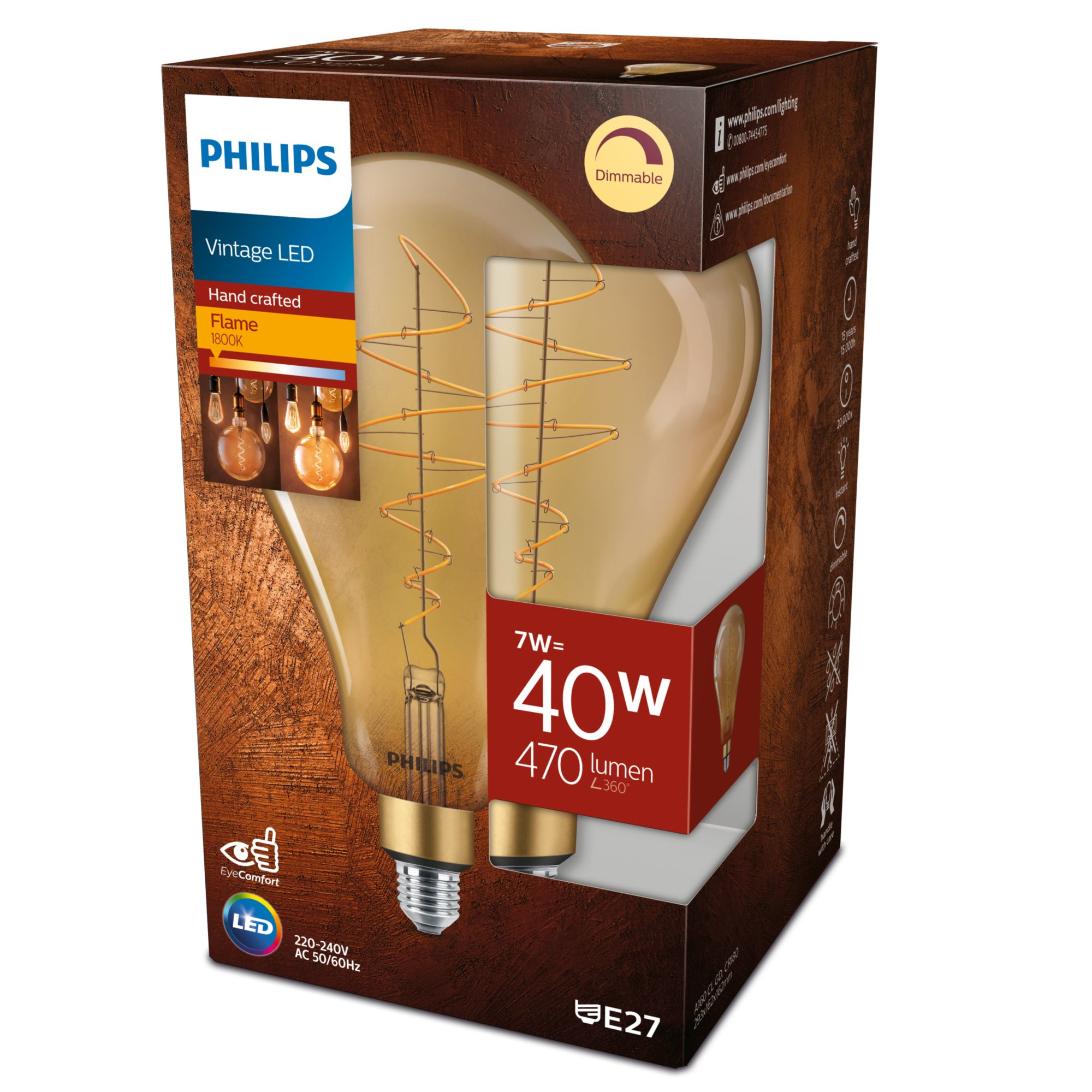 Philips LED Lampe Vintage XL-Standard 40W E27 dimmbar gold 1er 92657458_6261540951
