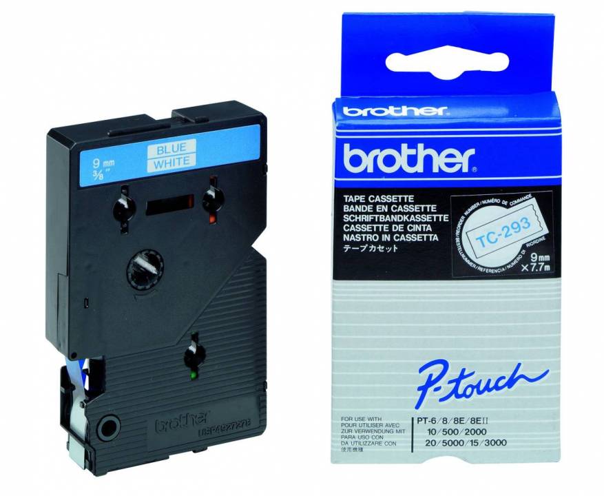 Schriftband TC-293 (lam.) Blau auf Weiß 9 mm x 7,7 m