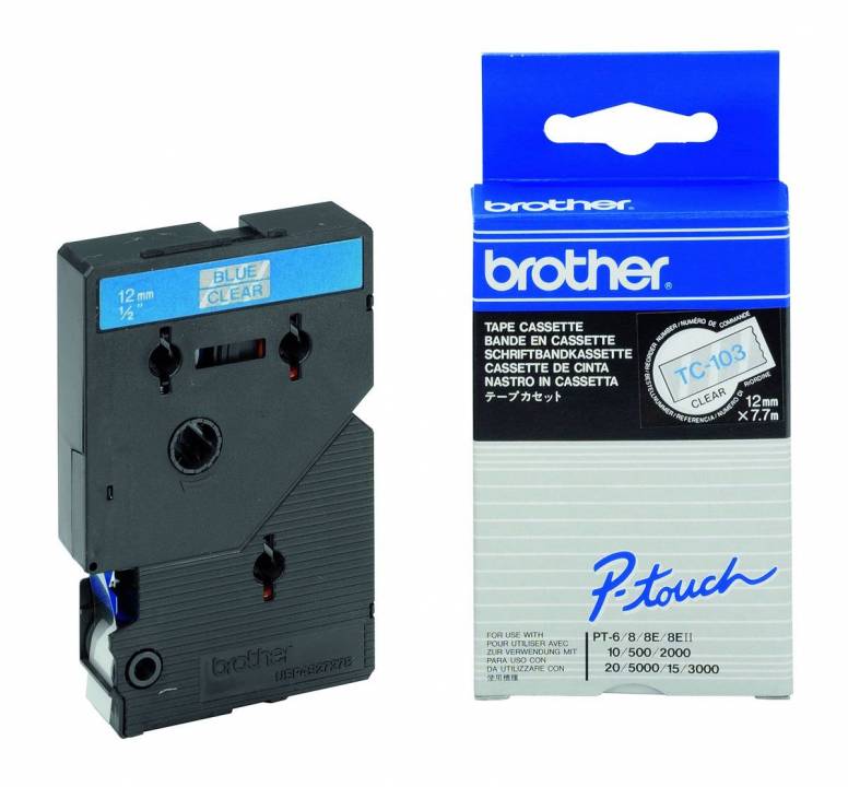 Schriftband TC-103 (lam.) Blau auf Gold 12 mm x 7,7 m