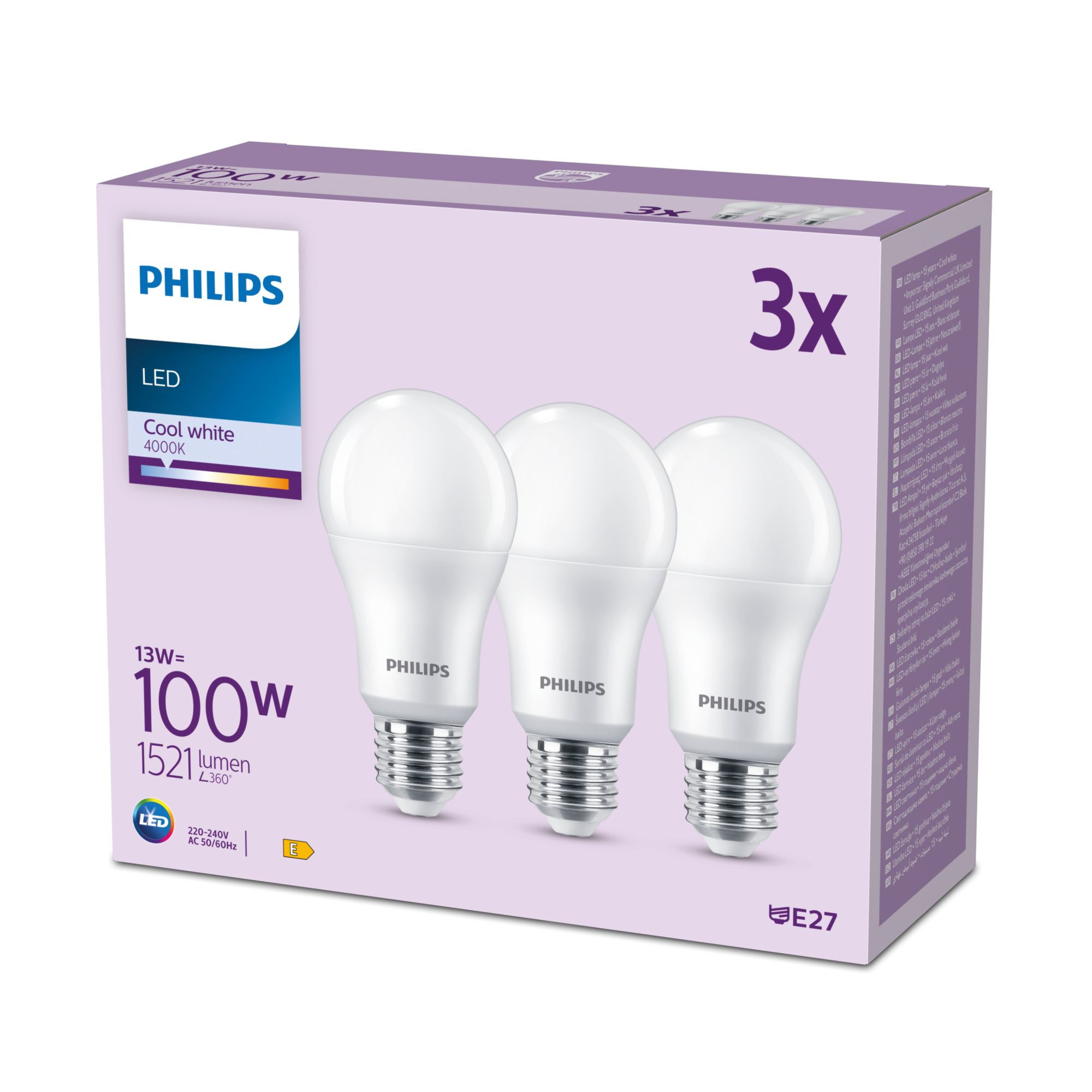 Philips LED classic Lampe 100W E27 Kaltweiß 1521lm matt 3er P 99482039_7760972333