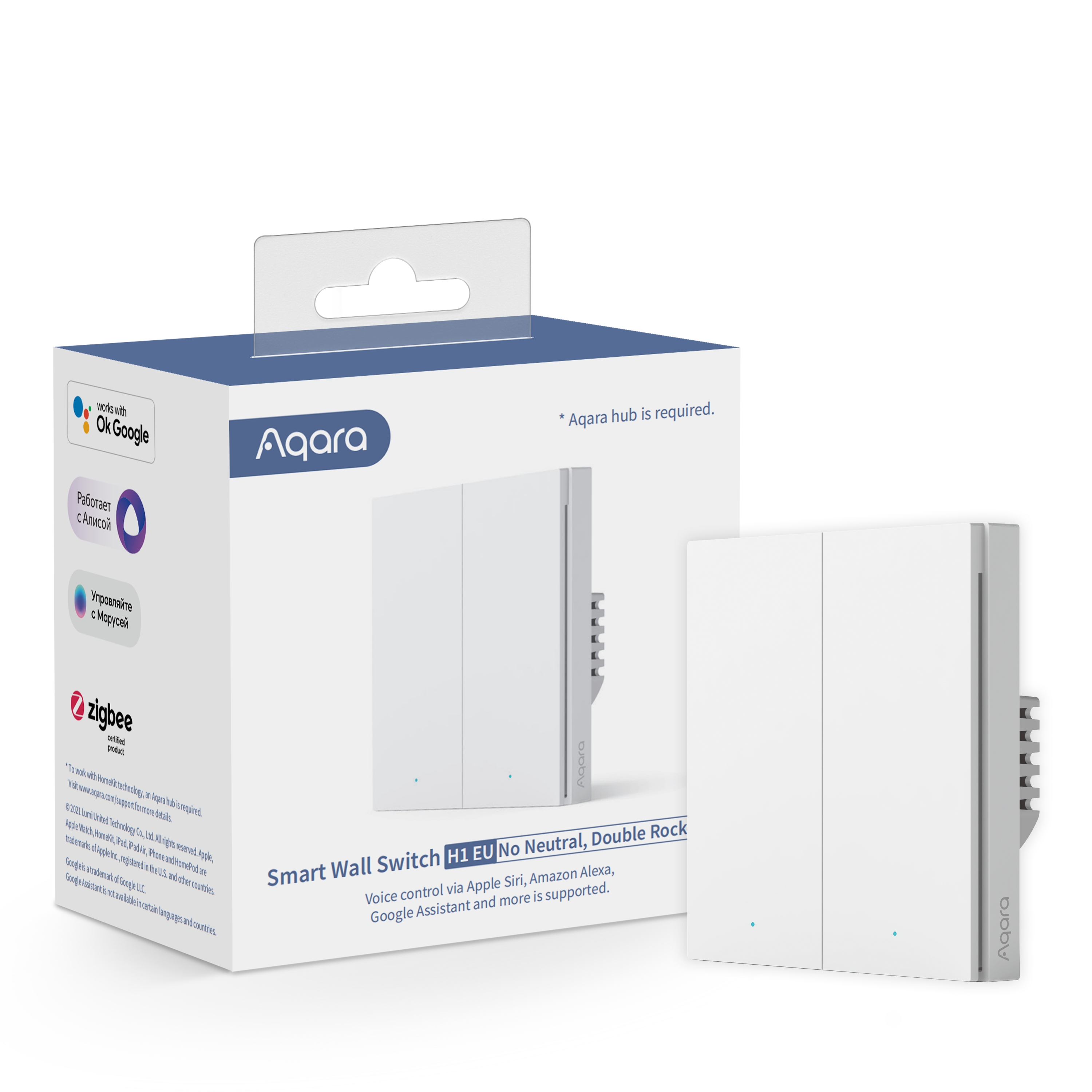 Aqara Smart Wall Switch H1 Weiß No Neutral, Double Rocker (Zigbee)