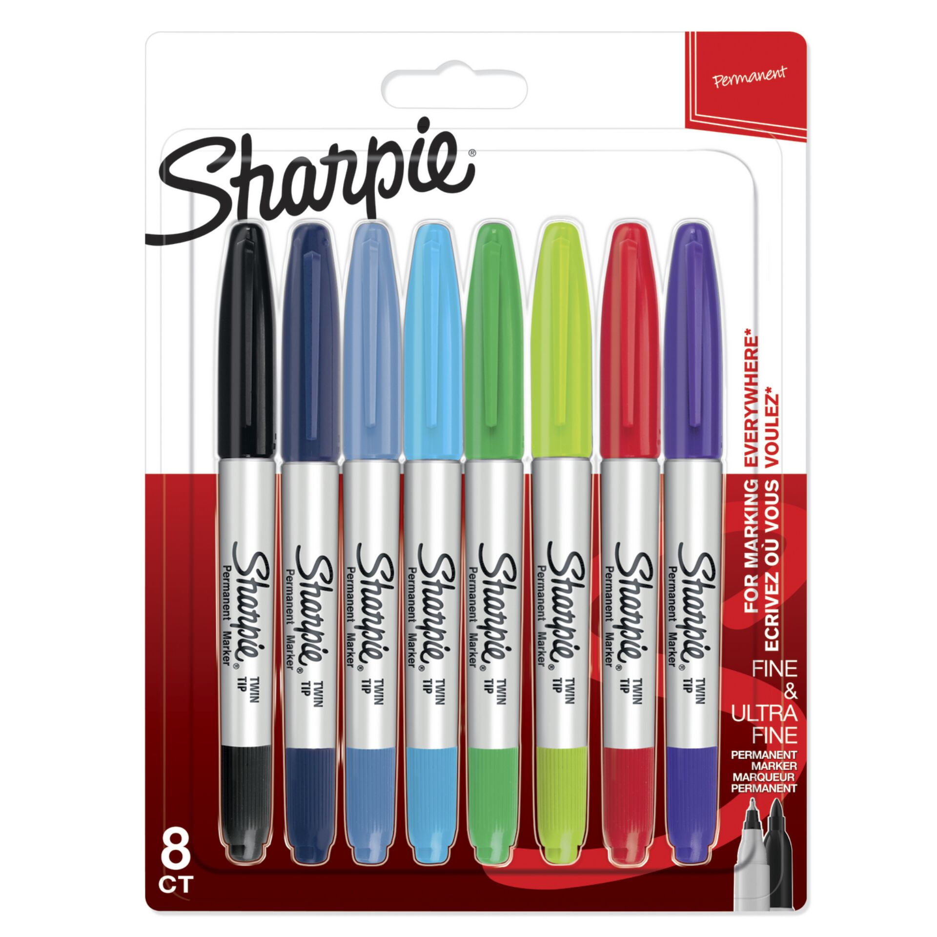 1x8 Sharpie Twin Tip Permanent- marker UF + F 8 Farben