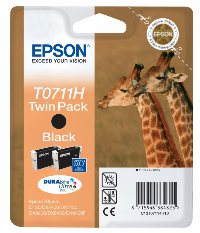 Epson Tintenpatrone T0711H Schwarz Doppelpack -2x 11,1 ml- 1206417_0246921868