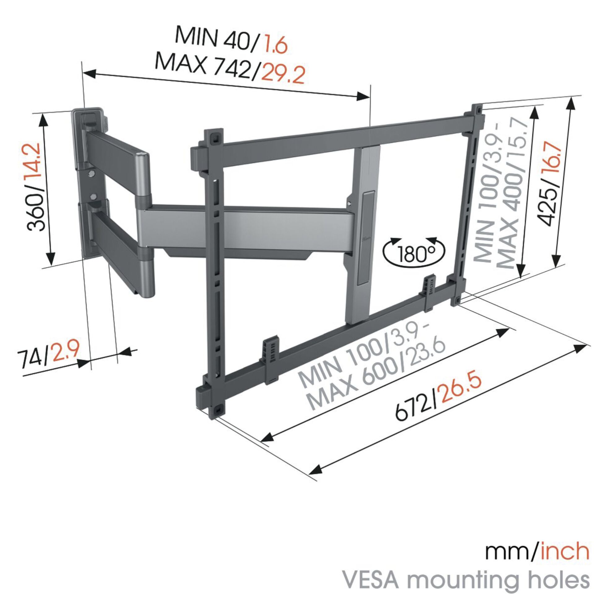 Vogels ELITE TVM 5845 schwarz Schwenkbare TV-Wandhalt. 55-100