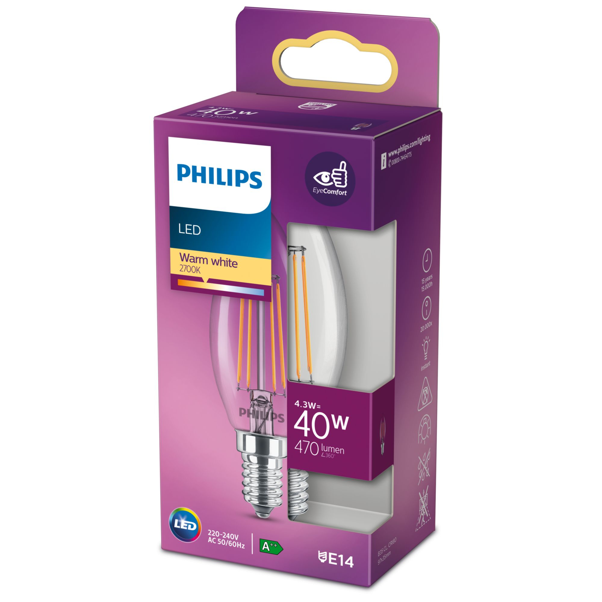 Philips LED classic Lampe 40W E14 Kerze 470lm klar 1er P 79742639_0899857152