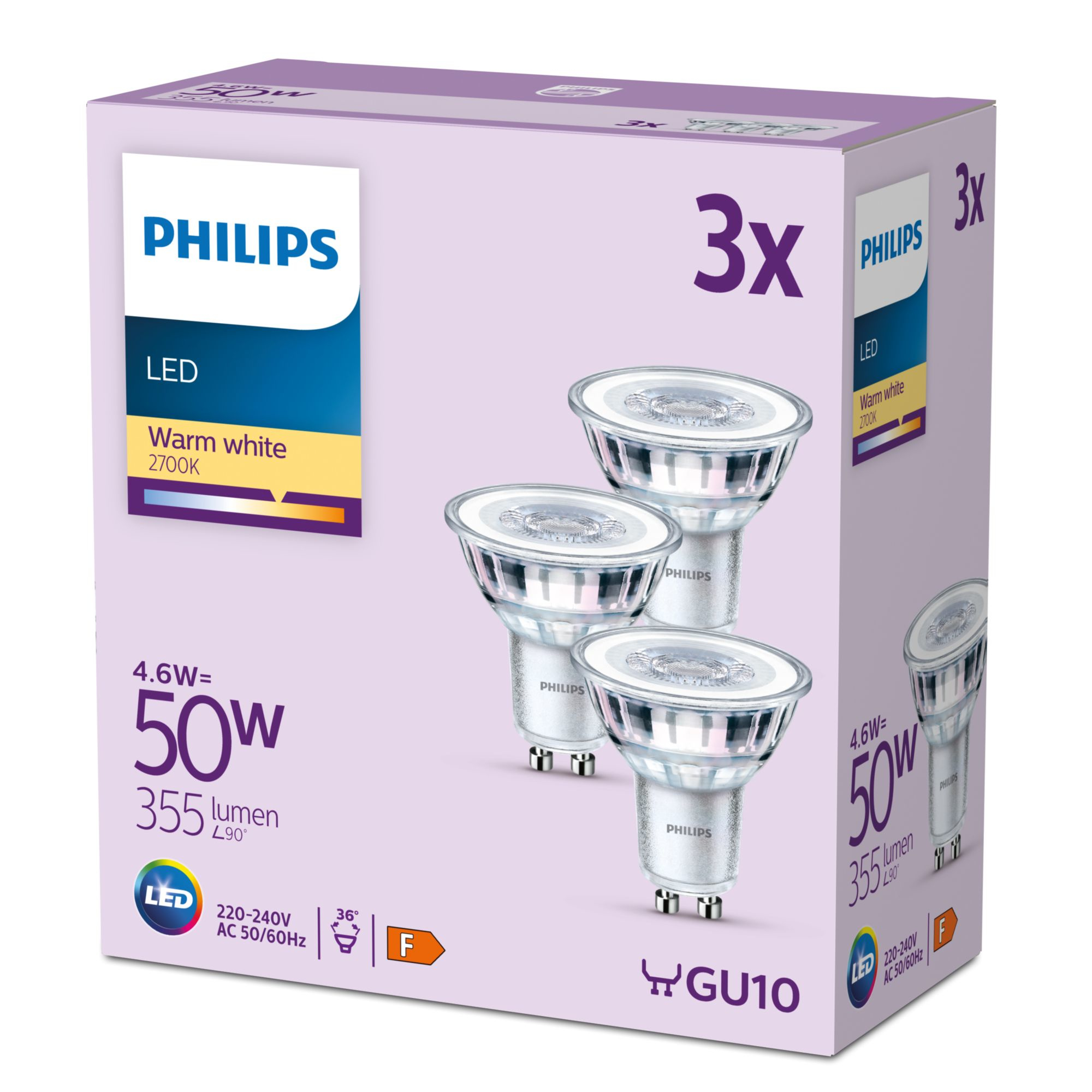 Philips LED classic Lampe 50W GU10 Warmweiß 355lm Silber 3er P 99482055_6287284879