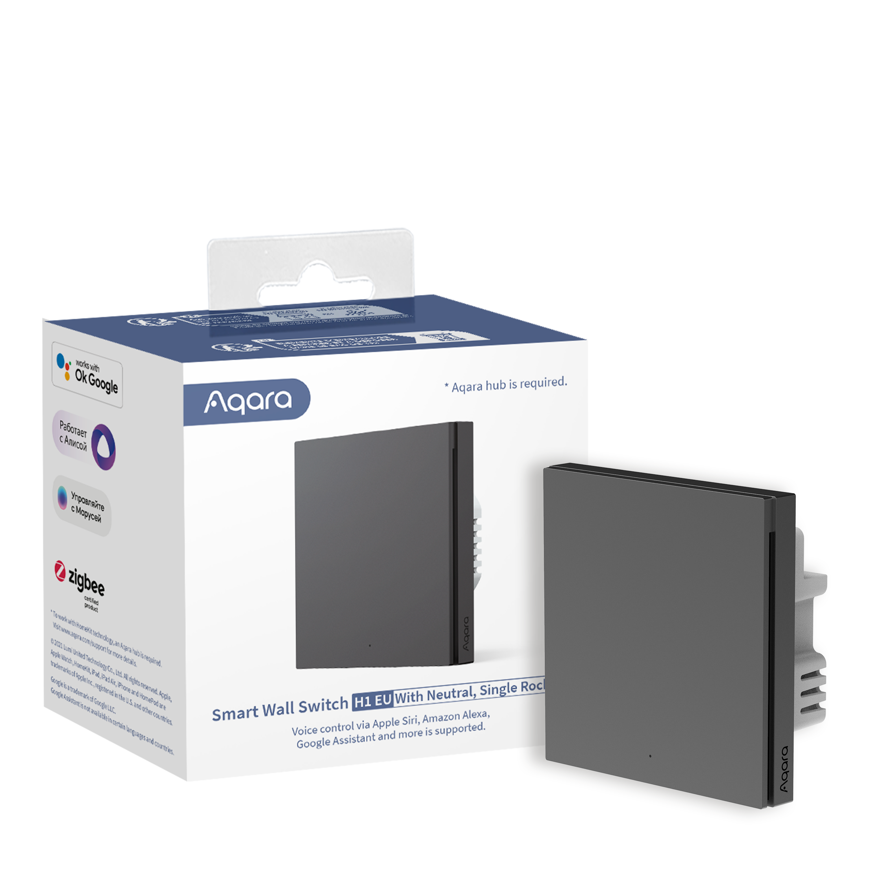 Aqara Smart Wall Switch H1 Grau With Neutral, Single Rocker (Zigbee)