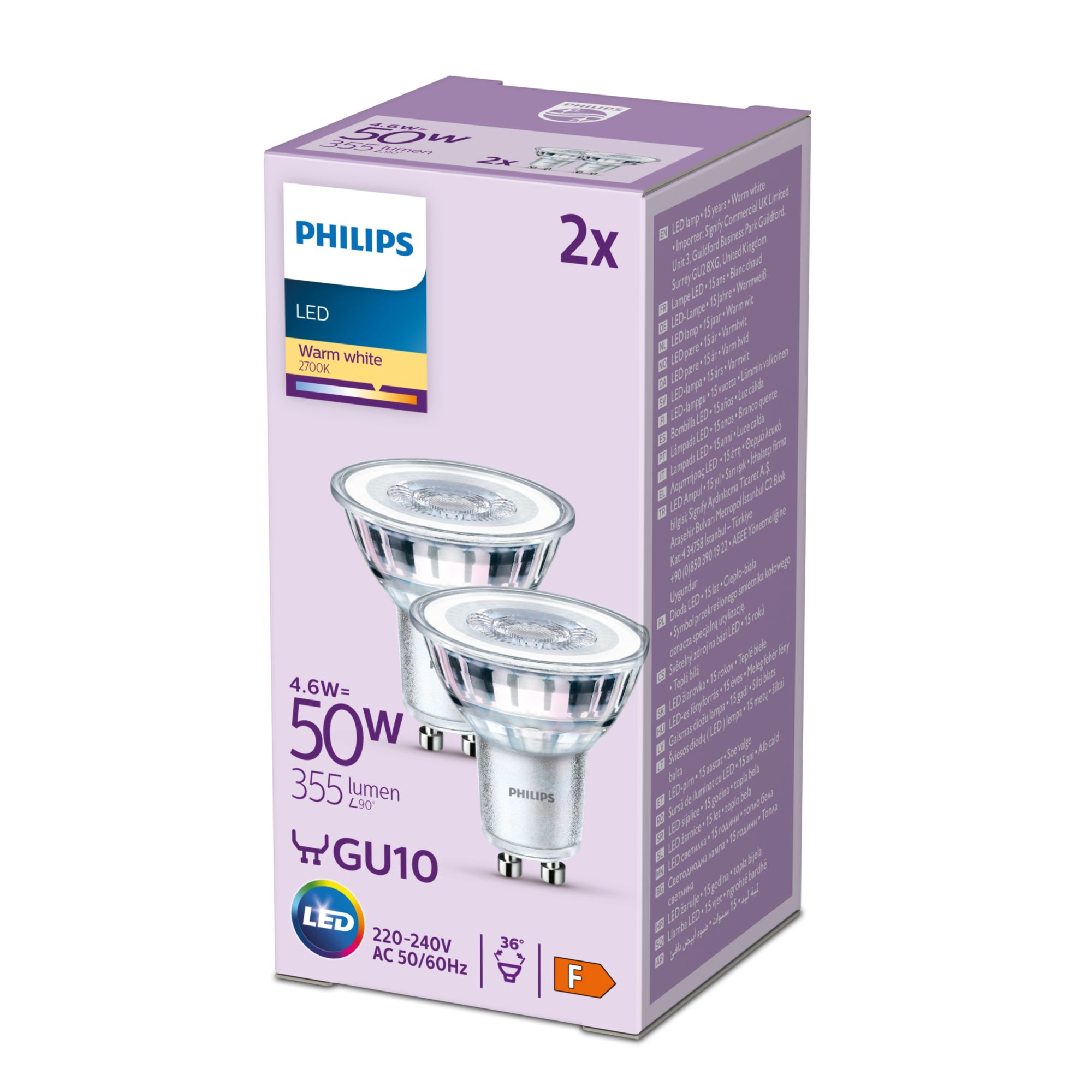 Philips LED classic Lampe 50W GU10 Warmweiß 355lm Silber 2er P 99482049_2267188965