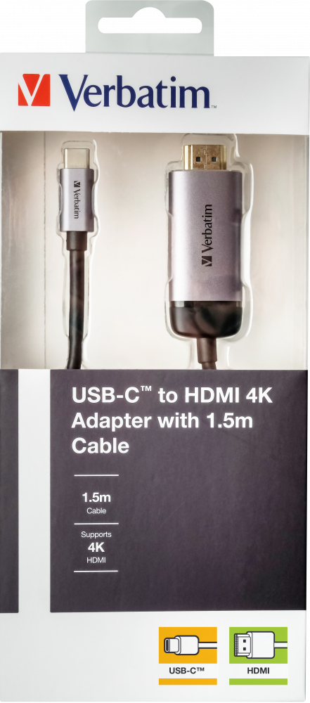 Verbatim 49144 Videokabel-Adapter 1,5 m USB C HDMI Schwarz, Silber