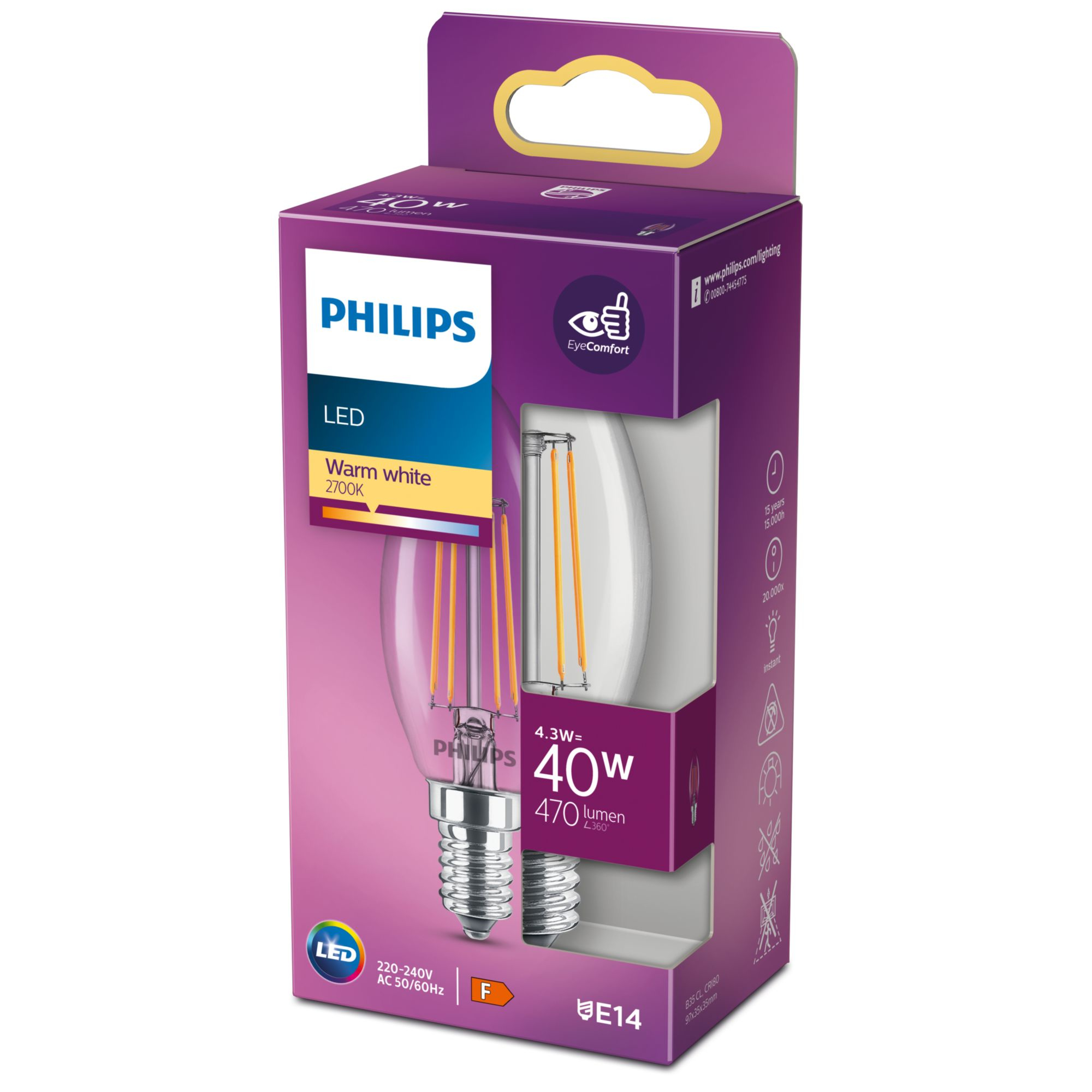Philips LED classic Lampe 40W E14 Kerze 470lm klar 1er P 79742639_6165935141
