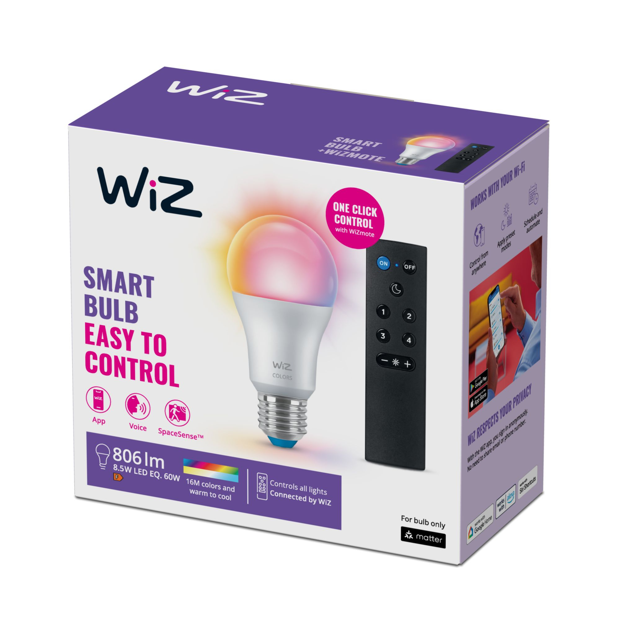 WiZ White & Color 60W E27 A60 Standardform Tunable Einzelpack def539256765e57fad111f55c49ce275