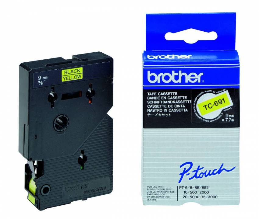 Schriftband TC-691 (lam.) Schwarz auf Gelb BxL 9mm x 7,7m