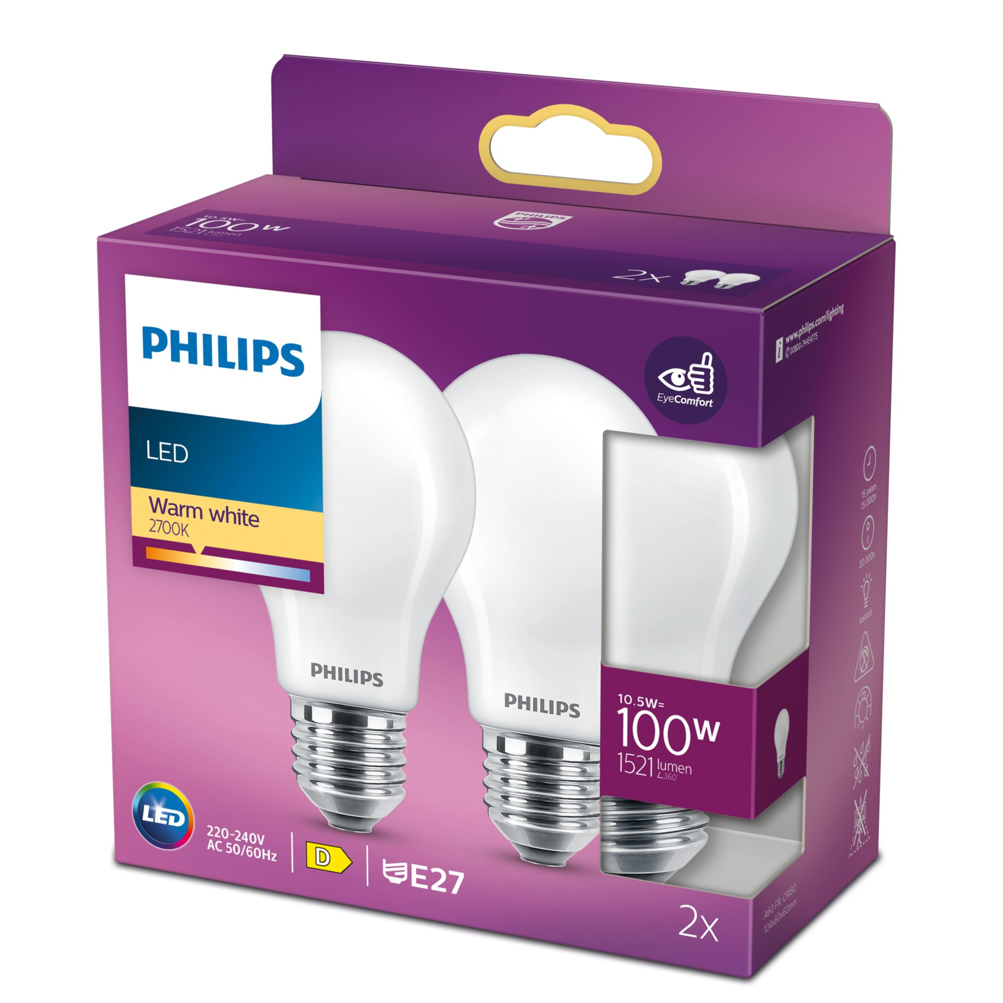 Philips LED classic Lampe 100W E27 Warmw 1521lm matt 2erPack 80154990_1063838682