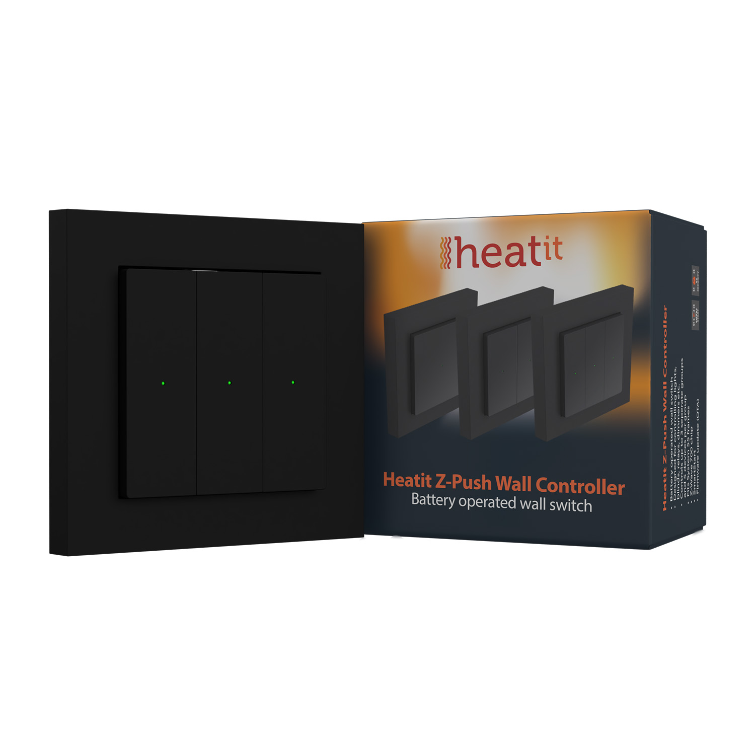 Heatit Z-Push Wall Controller Z-Wave 700 series (Schwarz)