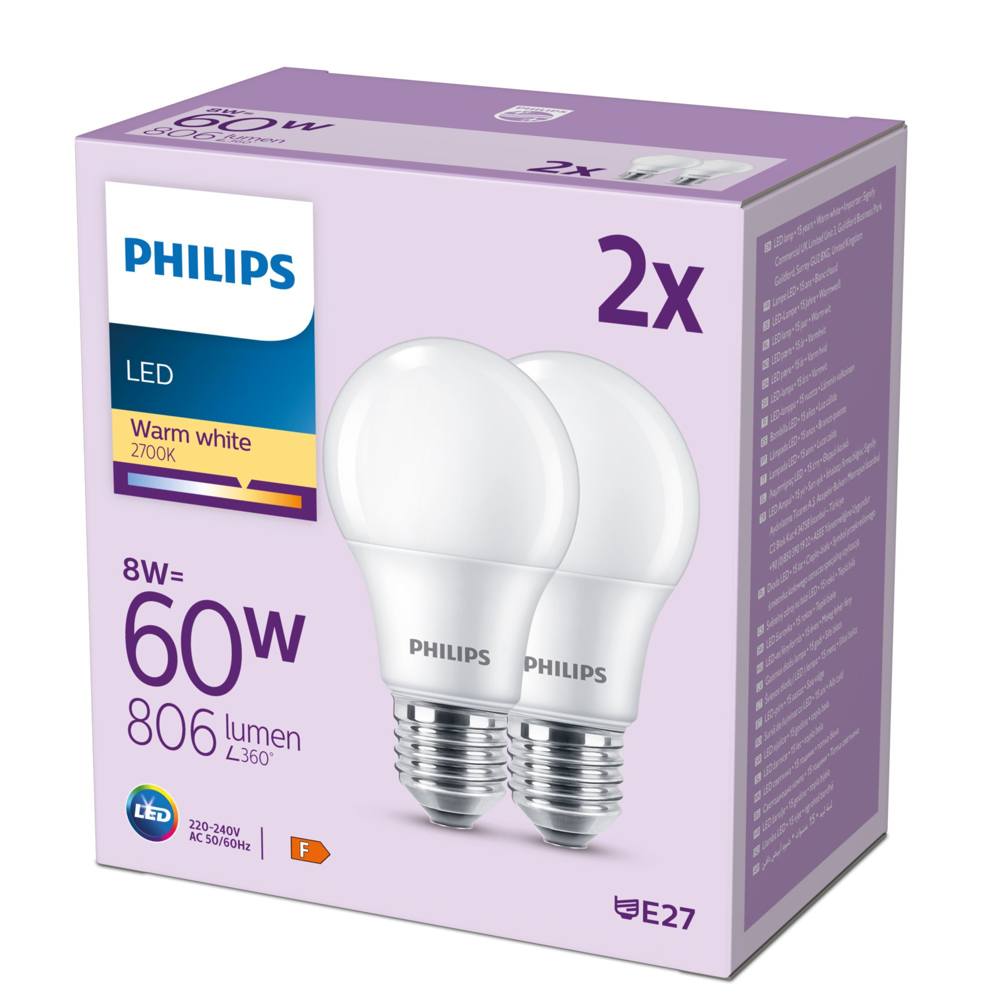Philips LED classic Lampe 60W E27 Warmweiß 806lm matt 2er P 99482052_6131454463