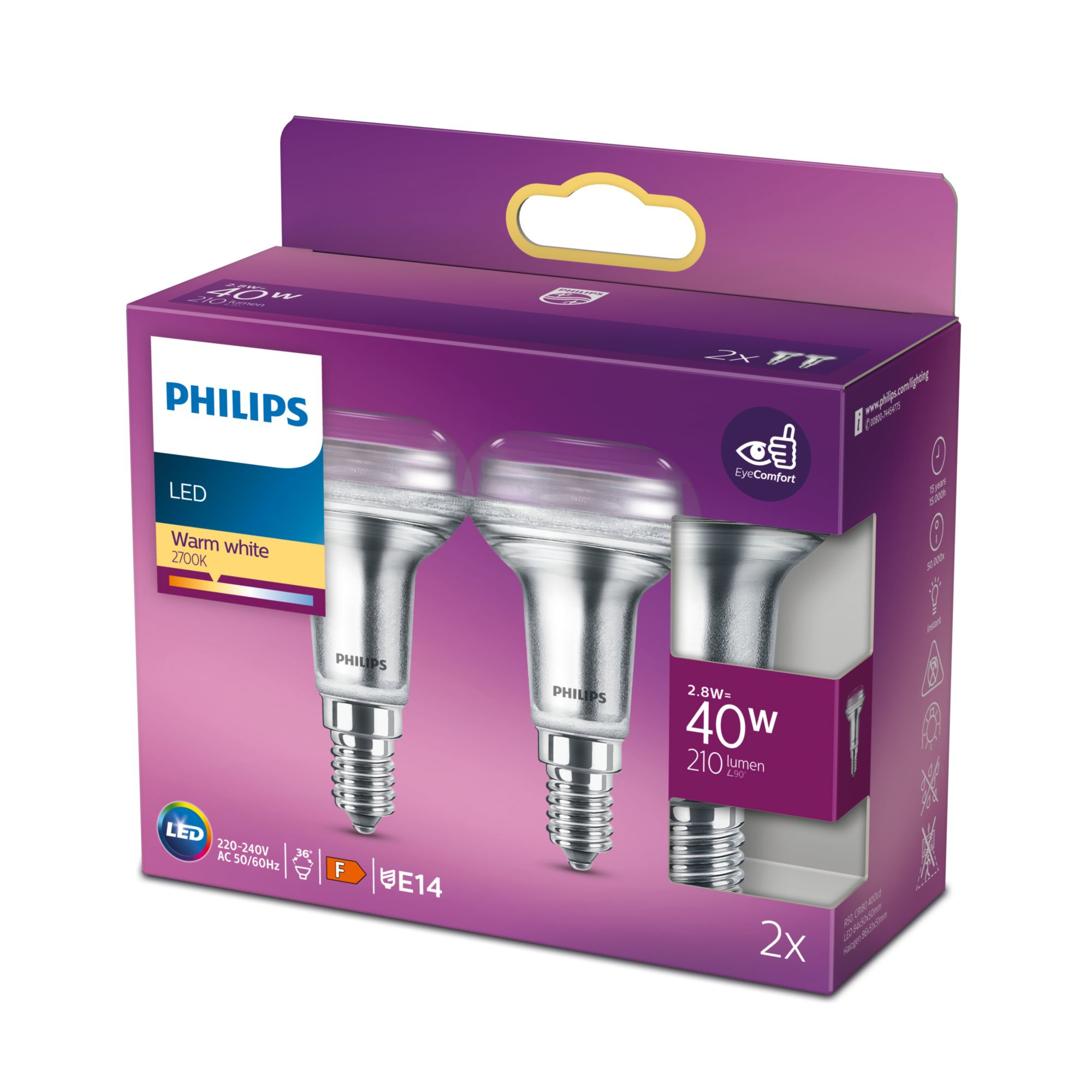 Philips LED Reflektor 40W E14 Warmweiß 210lm Silber 2erPack 79742647_0688598817