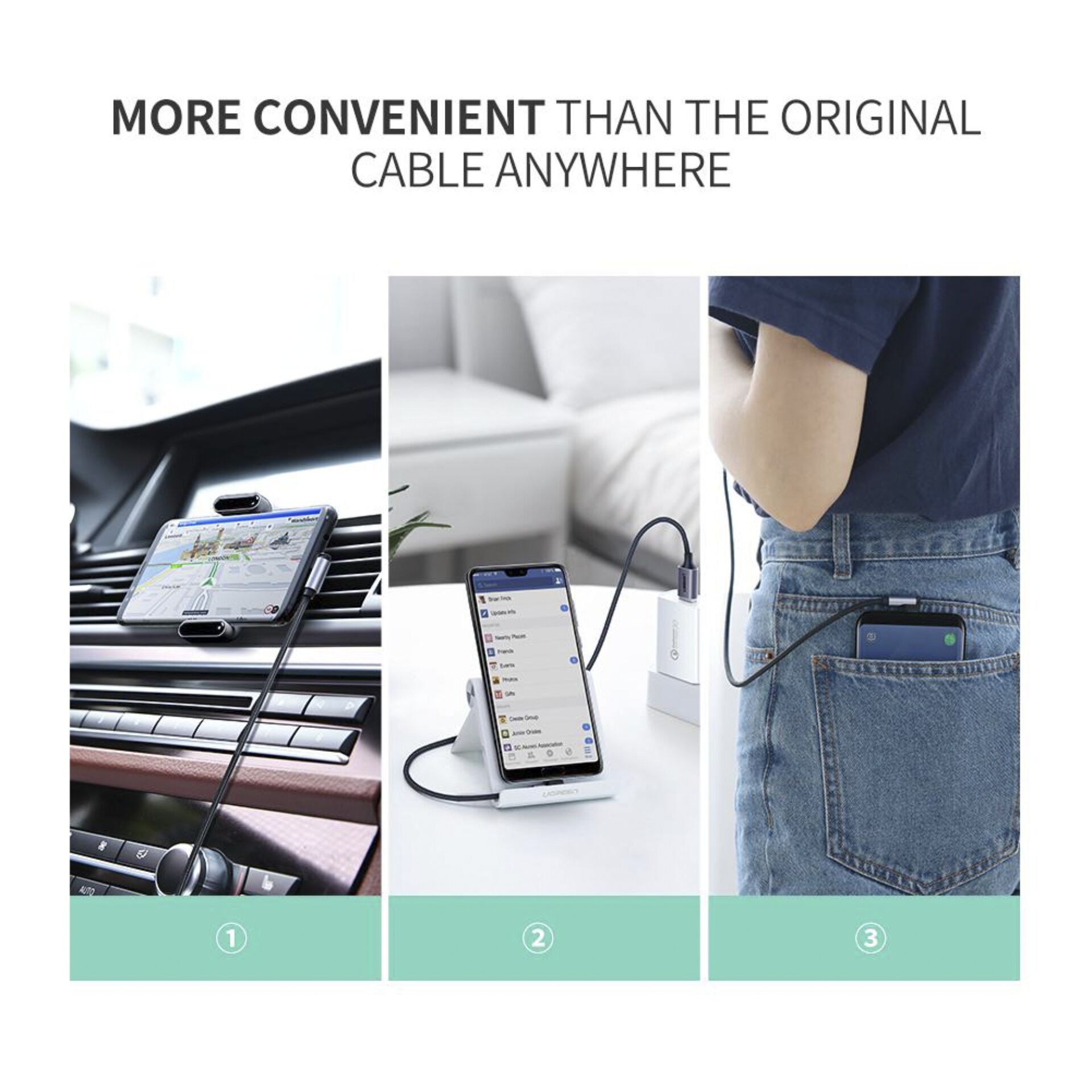 UGREEN Angled USB-C To USB-A Data Cable Black 2M 730578_04