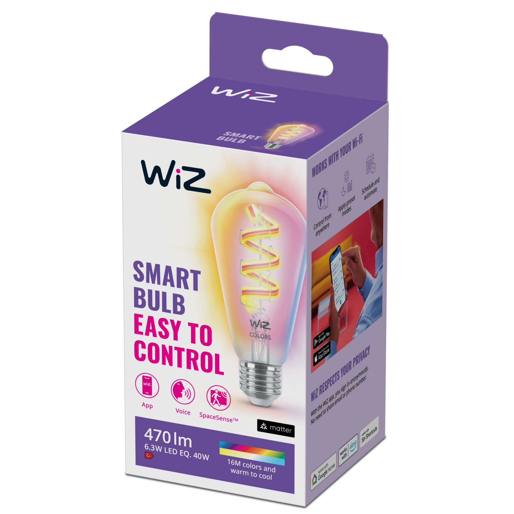 WiZ White & Color 60W E27 ST64 Edison Tunable Einzelpack 71e73b9052c92a1aa6b8316a4578b503